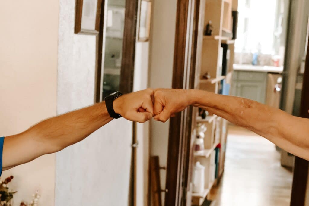 Fist Bump during in home physical therapy